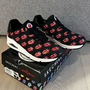 Skechers Black and Red Tongue Logo Sneakers